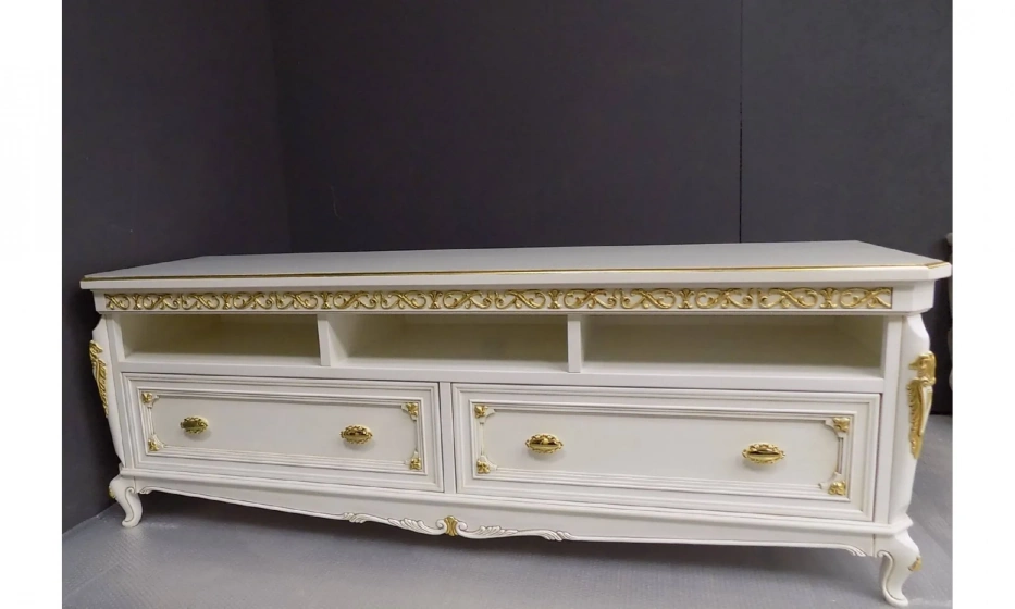 Vaccari Cav.Giovanni Гостиная: Витрина -2Шт, Тумба Тв, Ж. Столик Bianco Antico/Oro - фото 1